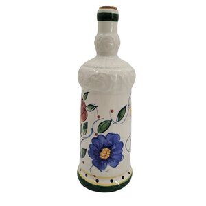 Hand-Painted Ceramic Bottle With Floral Design & Cork Lid By Zrike